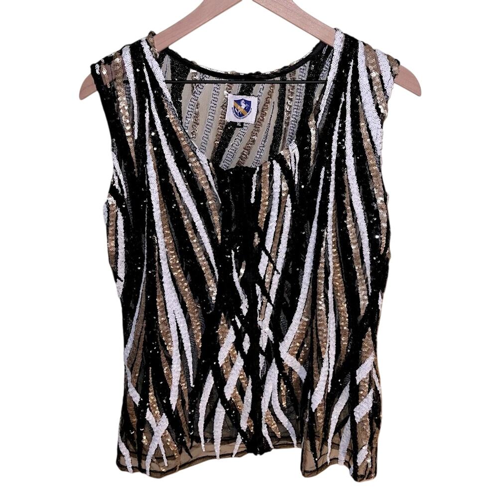 ROYAL HIGHNESS EQUESTRIAN mesh sequin zip up vest XL